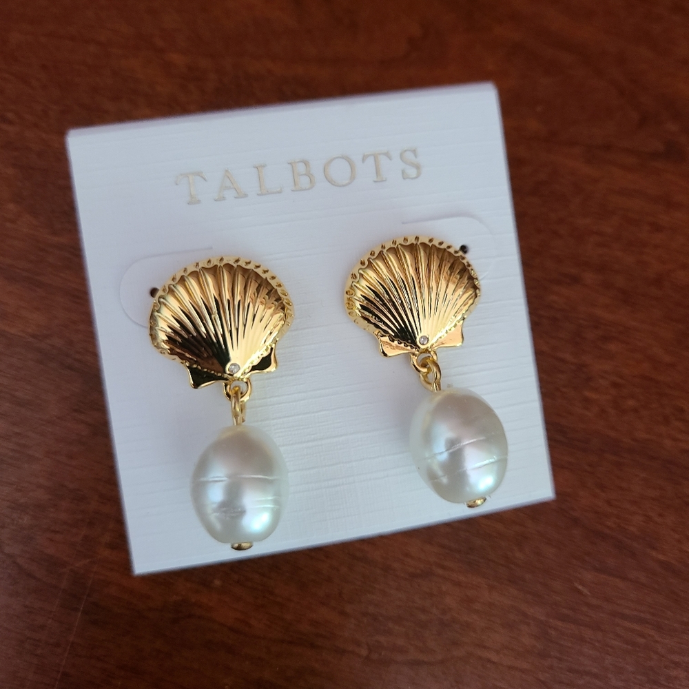Talbots Gold and White Shell Earrings - Picture 3 of 3